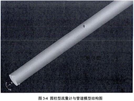 圓柱型插入式電磁流量計與管道模型結(jié)構(gòu)圖