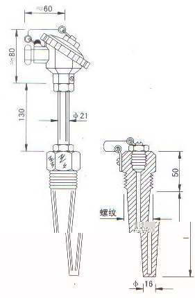 低溫低壓熱電偶(熱電阻)產(chǎn)品結(jié)構(gòu)圖